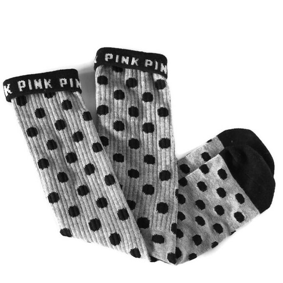 Victoria's Secret PINK Knee High Socks Grey Black Dots NWOT RARE - Picture 6 of 7